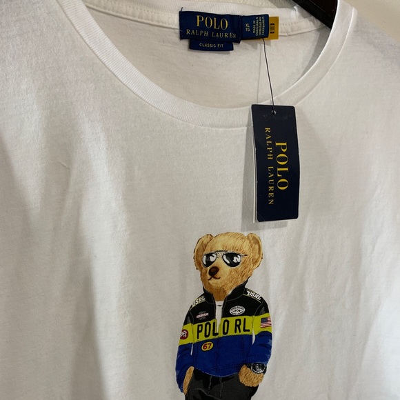 NWT Polo Ralph Lauren Racing Bear L/S Crewneck T-Shirt White Men's Size X-Large - Picture 3 of 12